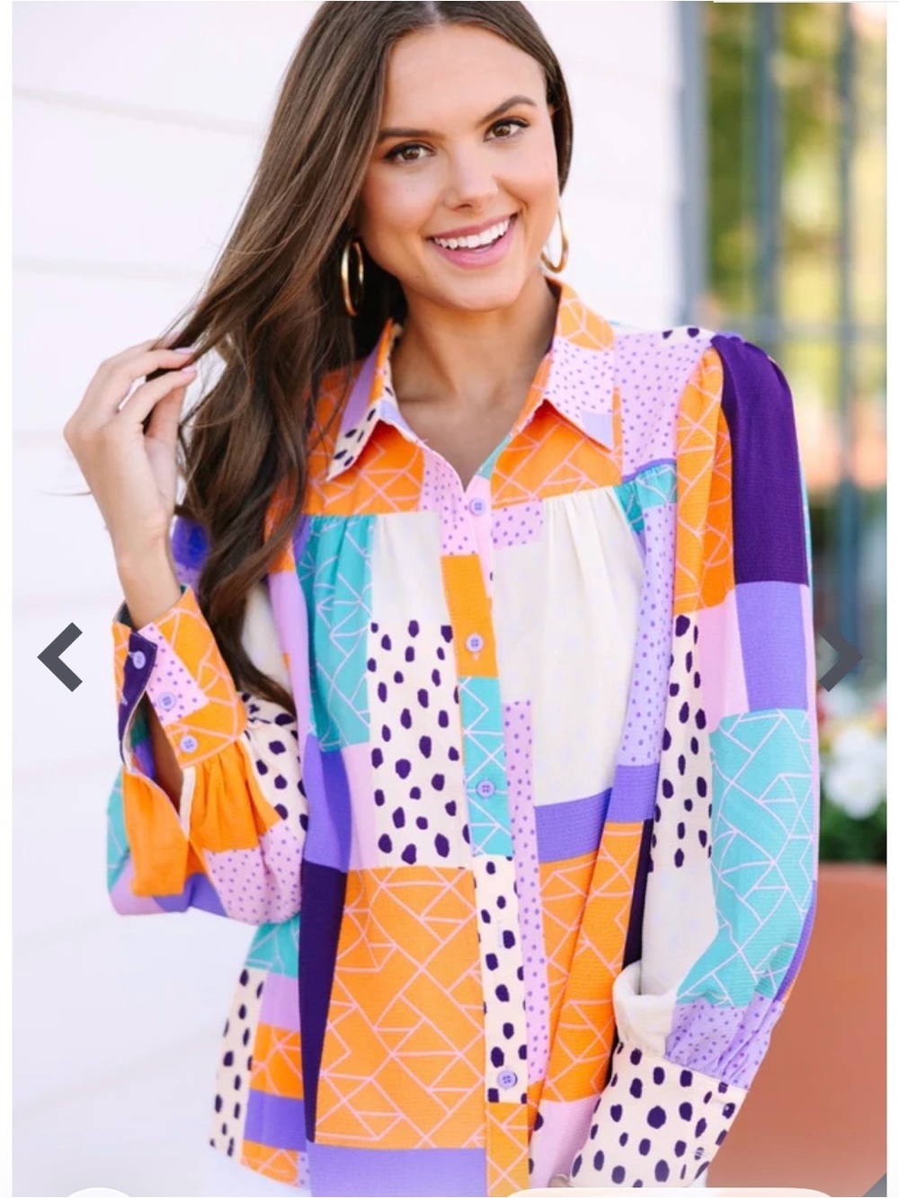 Fate Colorblock Patchwork Button-Down Blouse - ptp 21.5 length 25 $72 orig